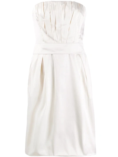 Pre-owned Dolce & Gabbana 1990's Strapless Pleated Detailed Dress In White