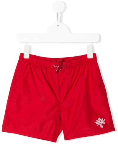 Dolce & Gabbana Kids' Nylon Swimming Trunks With Logo Print In Red