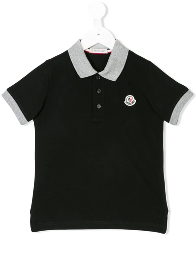 Moncler Kids' Logo Patch Piqué Polo In Black