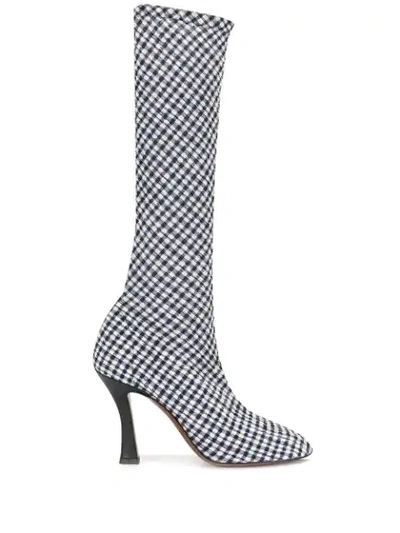 Neous Knee High Checked Boots In White,blue