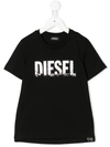Diesel Kids' Tsilywh Foil-print Cotton T-shirt In Black