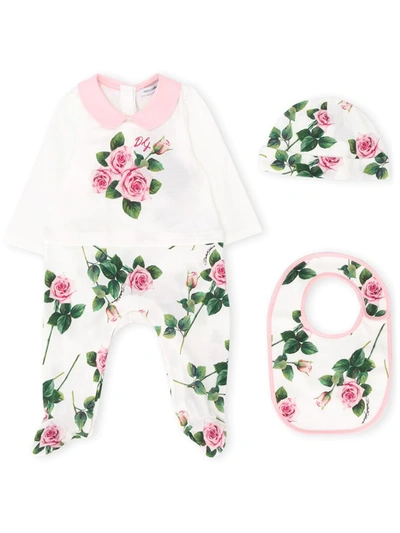 Dolce & Gabbana Babies' Rose Print Three-piece Pyjama Gift Set In White