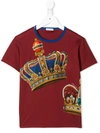 Dolce & Gabbana Kids' Crown Printed Cotton Jersey T-shirt In Bordeau