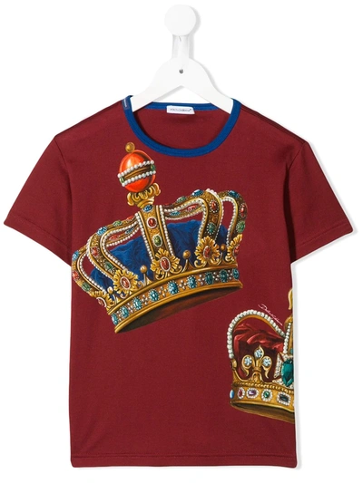 Dolce & Gabbana Kids' Crown Printed Cotton Jersey T-shirt In Bordeau