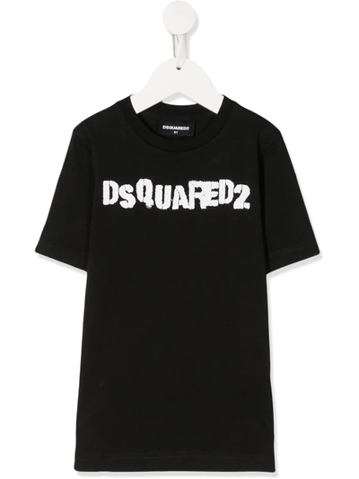 Dsquared2 Teen Logo Print Crew Neck T-shirt In Schwarz