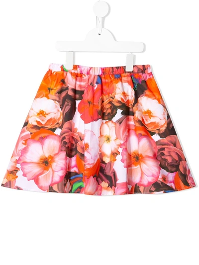 Msgm Kids' Floral-print A-line Skirt In Fuchsia