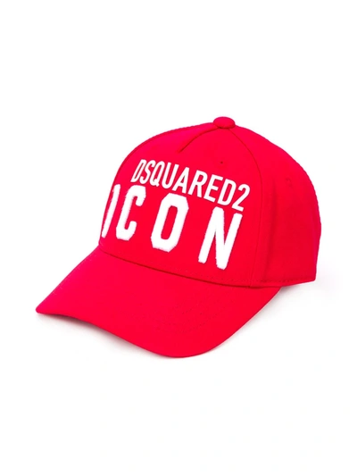 Dsquared2 Kids' Gabardine Baseball Hat W/ Logo In Red