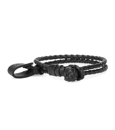 Bottega Veneta Knot Intrecciato Leather Bracelet In Black