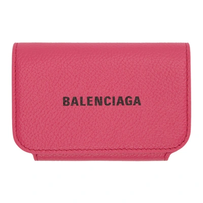 Balenciaga 'cash Accordeon' Logo Print Leather Wallet In 5660 Fushia