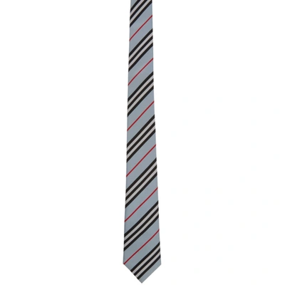 Burberry Manston Logo Stripe Silk Tie In Pale Blue