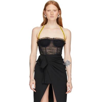 Off-white Ssense Exclusive Black Lace Bodysuit In Black/yello