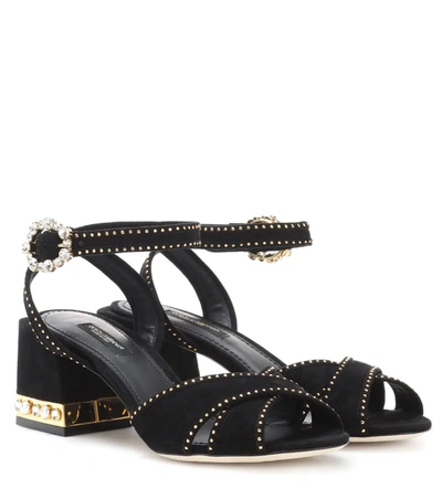 Dolce & Gabbana Keira Embellished Studded Suede Sandals In Black