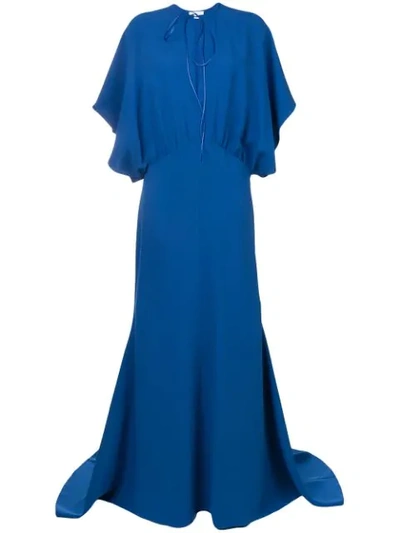 Esteban Cortazar Bow-detailed Gathered Cady Gown In Cobalt Blue