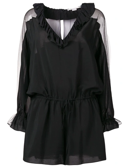 Stella Mccartney Ruffled Silk Crepe De Chine And Cotton-blend Tulle Playsuit In Black