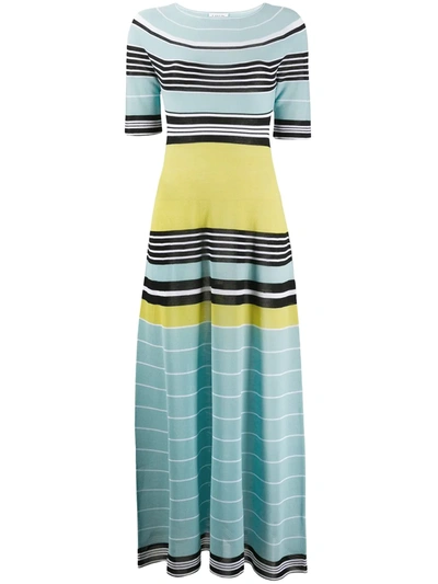 Lanvin Striped Multicolored Maxi Dress In Blue