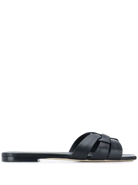 saint laurent women's nu pieds leather slide sandals