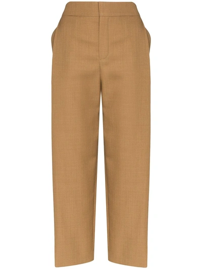 Chloé Single-pleat Cropped Wool Trousers In Brown