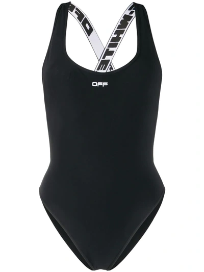 Off-white Logo Banded Lycra One Piece Swimsuit In Black