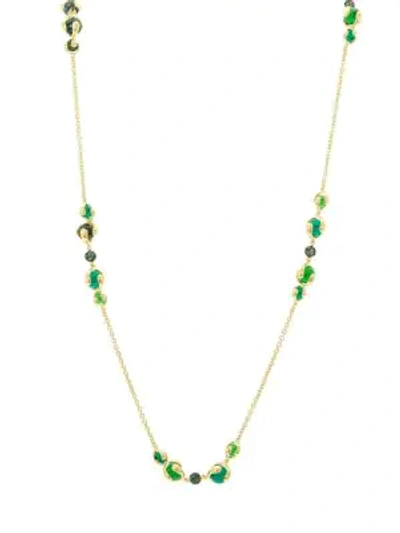 Marina B 18k Yellow Gold Cardan Tsavorite Pave & Green Russian Quartz Station Necklace, 36 In Green/gold