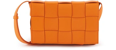 Bottega Veneta Cassette Orange Woven Leather Shoulder Bag Ss 2020 In Orange/caramel