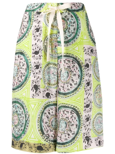 Jw Anderson Green Women's Venetian Print Linen Shorts