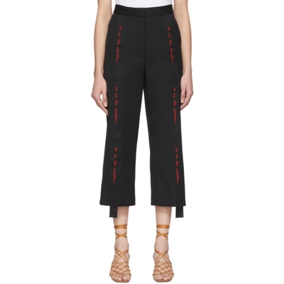 Stella Mccartney We Are The Weather Embroidered Grosgrain-trimmed Wool Wide-leg Pants In Black