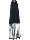 Tibi Pleated Sequin-embellished Poplin And Silk-georgette Midi Dress In Navy