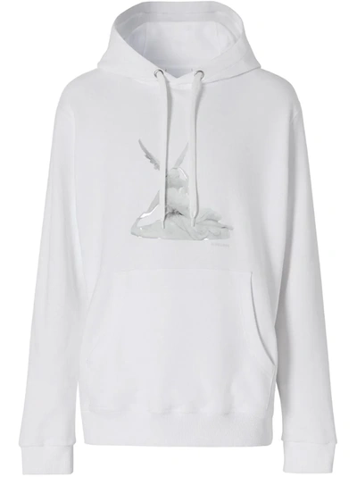 Burberry Rubberized Print Cotton Jersey Hoodie In White