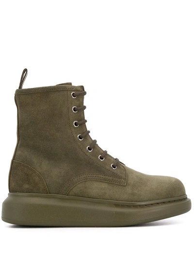 Alexander Mcqueen 45mm Hybird Suede Lace-up Boots In Green