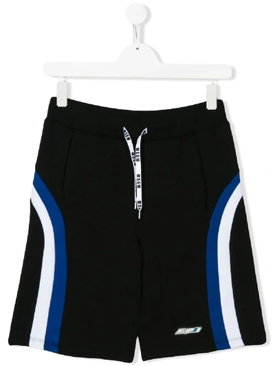 Msgm Kids' Logo & Stripe Cotton Sweat Shorts In Black