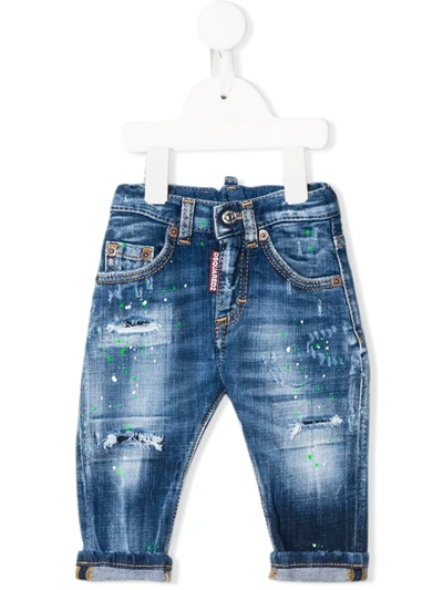 Dsquared2 Babies' 破洞弹力棉质牛仔裤 In Blue