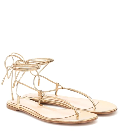 Gianvito Rossi 10mm Metallic Leather Thong Sandals In Gold