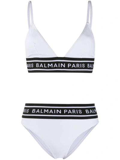 Balmain Lycra Logo Band Bikini Swimsuit In White