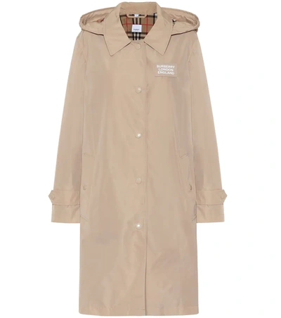 Burberry Mylon Long Hooded Rain Coat In Beige