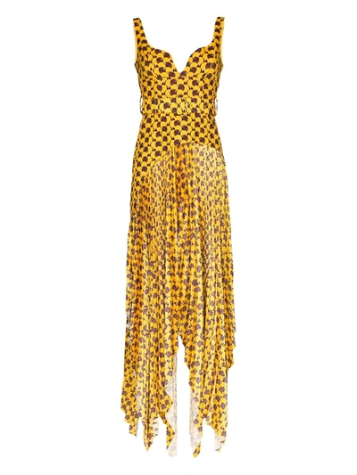 Solace London 'junee' Belted Graphic Print Ruffle Sleeveless Maxi Dress In Yellow