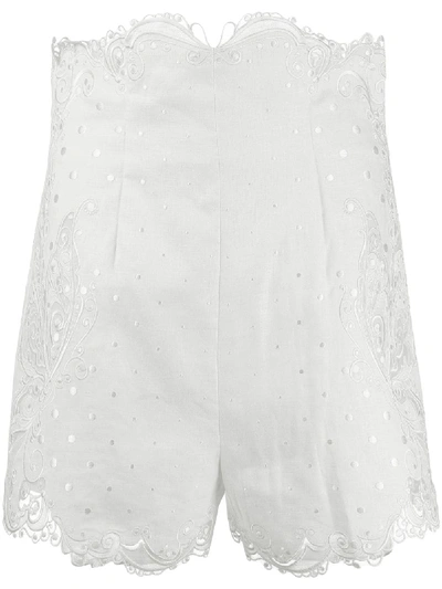 Zimmermann 'super Eight' Lace Embroidered Shorts In White