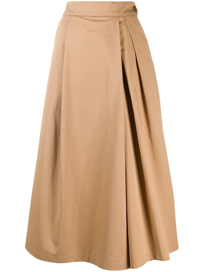 Barena Venezia 'samu' Box Pleated Midi Skirt In Brown