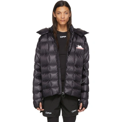 Off-white Logo Print Packable Tech Down Jacket In Black Silve