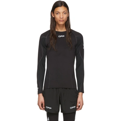 Off-white Logo-print Long-sleeved Stretch-jersey T-shirt In Black Silve