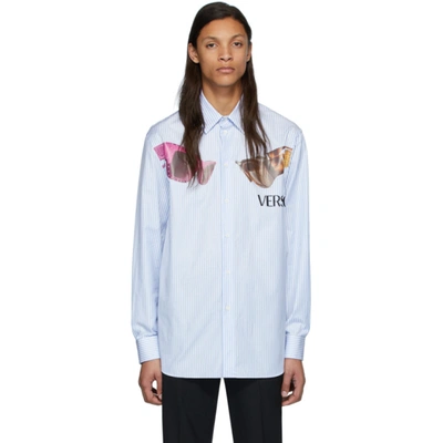 Versace Medusa Biggie Pinstriped Shirt In Light Blue