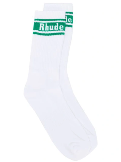 Rhude Striped Rib-knit Cotton Socks In White