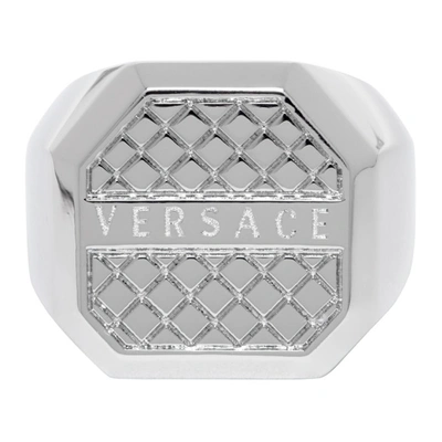 Versace Silver Octagonal Ring In D00p Pallad