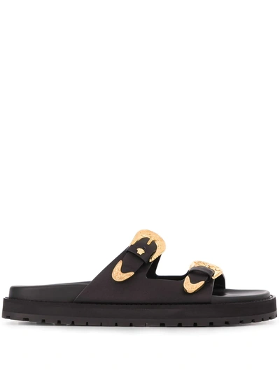 Versace Buckle Strap Sandals In Black