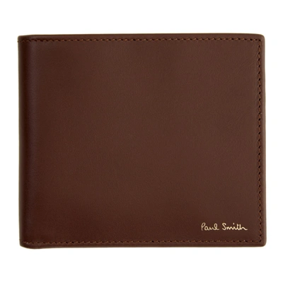 Paul Smith Signature-striped Leather Bi-fold Wallet In Chestnut