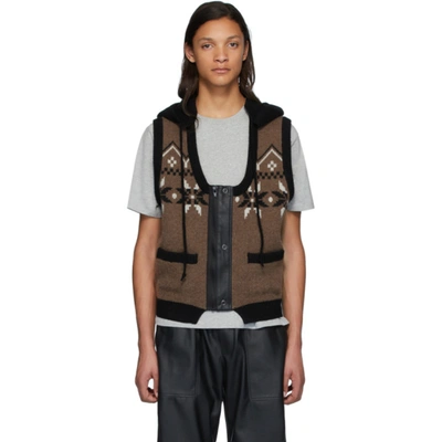 Gr-uniforma Hooded Geometric-knit Gilet In 1 Brown/blk