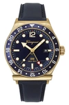 Ferragamo Sport Leather Strap Watch, 44mm In Blue/ Gold