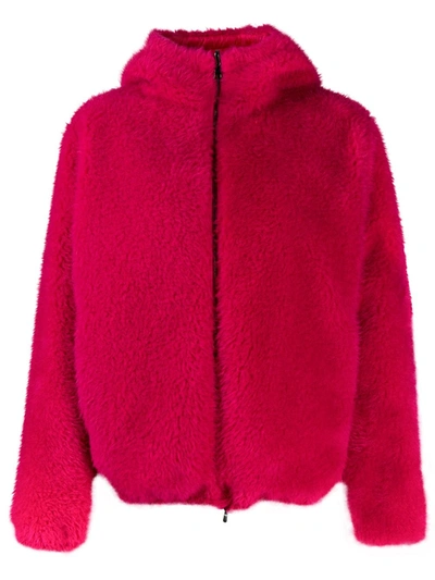 Moncler Kolima Reversible Faux Fur Jacket W/ Hood In Fuchsia