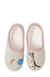 Joules Slippet Faux Fur Lined Slipper In Grey Cat/ Mouse