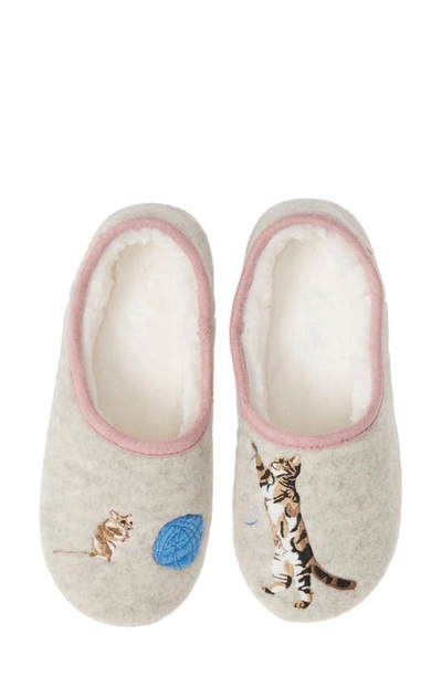 Joules Slippet Faux Fur Lined Slipper In Grey Cat/ Mouse