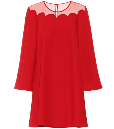 Valentino Scallop Neck Long Sleeve Silk Cady Minidress In Rosso